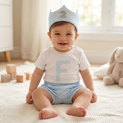 Bebé feliz con su conjunto para su segundo cumpleaños